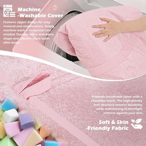Image of 4FT Bean Bag Chair 4'Big Bean Bag Chairs with Adults, Large Beanbag Chair | Bean bag Lounger with Machine Washable Cover Luxurious Velvet Fabric, Comfy Chairs for Living Room, Bedroom, Dorm, Pink