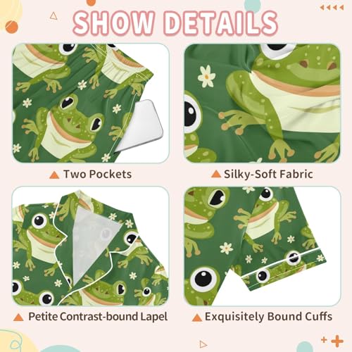 senya Big Frog Satin Summer Pajama Sets Silk Short Sleeve Button Down Sleepwear3
