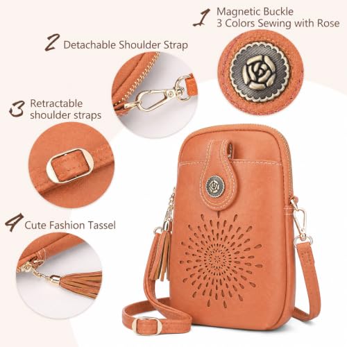Image of APHISON Small Crossbody Bags for Women, Lightweight Vegan Leather Cell Phone Purse, Cute Purses with Tassels