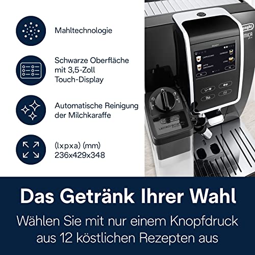 De'Longhi Dinamica Plus ECAM 370.70.B & Lavazza Kaffeebohnen im Set, Kaffeevollautomat mit LatteCrema Milchsystem und Farbdisplay inkl. 1 kg Lavazza ¡Tierra! For Planet, Schwarz – Bild 5