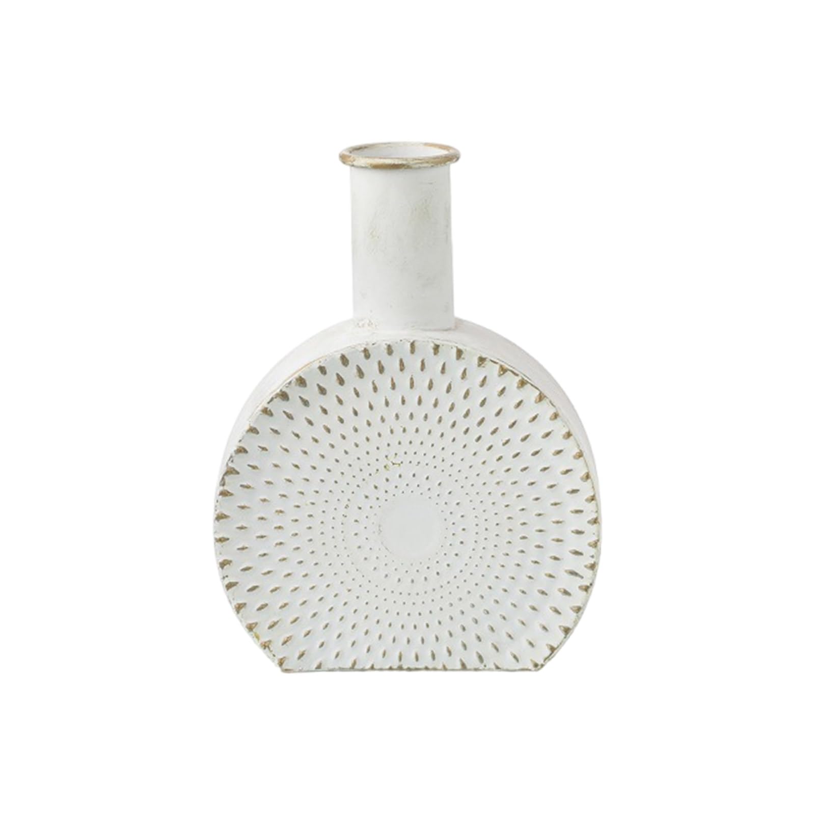 Kalttoy S Farmhouse Decorative Round Hape White Metal Centerpiece Vase For Dried Flower Home Decor Tabletop Display Metal Flower Holder