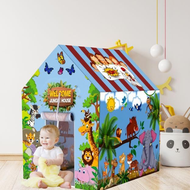 Image of Kids Play Tent House for Boys & Girls | Foldable Toy House for Indoor & Outdoor Fun | Tent House for Kids 2 to 6 Years | Portable Playhouse Kids House Tent (Jungle Tent House)