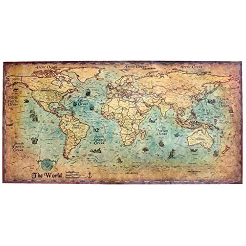 Wall Stickers Vintage Nautical Ocean Sea World Map Sticker Paintings Home Decor Wall Art World Map Poster Sticker Home Decoration Wall Poster Home Decoration Stickers Poster Cover