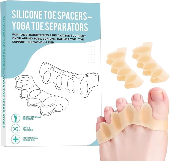 2 Pcs Silicone Toe Spacers Yoga Toe Separators for Toe Straightening & Relaxation | Correct Overlapping Toes Bunions Hammer Toe | Toe Support for Women & Men (3.98In) TAN (3.98)