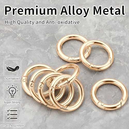 Image of Gkeygo Key Ring Clip, 4 /5 Inch Keychain Rings, 8 Pack Round Carabiner Clip for Keys, Buckle, Bags, Purses - Key Chain Hooks Replacement Keychains Lanyard DIY Crafts, Light Gold