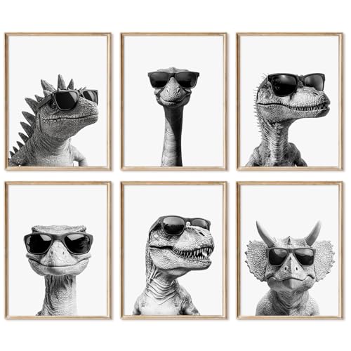 Youillne Dinosaur Nursery Wall Decor Baby Boy Room Wall Art Kids Canvas Pictures Realistic Dinosaur Poster Toddler Dino Art Nursery Artwork Set of 6 for Boys Room Bedroom 8x10 Inch Unframed