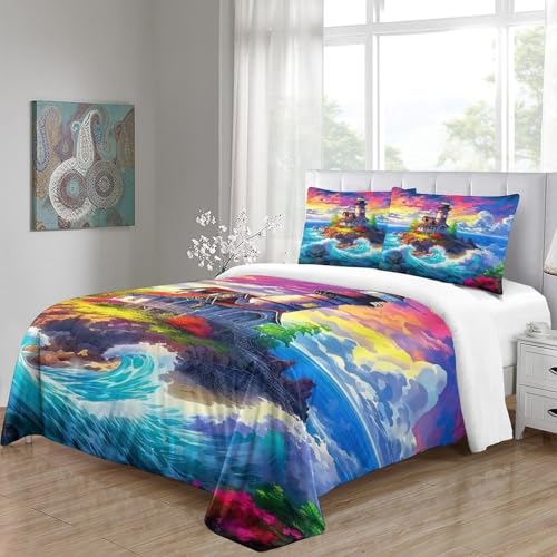 Housse de couette 3D phare 200x200cm avec fermeture éclair cachée durable