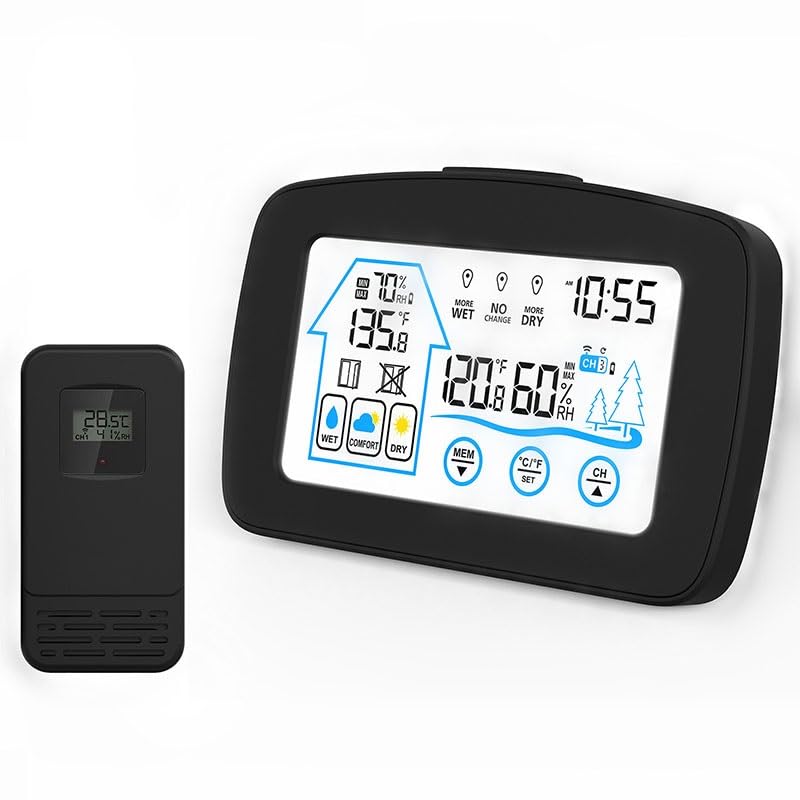 ABS Multifunctional Electronic Thermometer Hygrometer Clock Indoor Outdoor