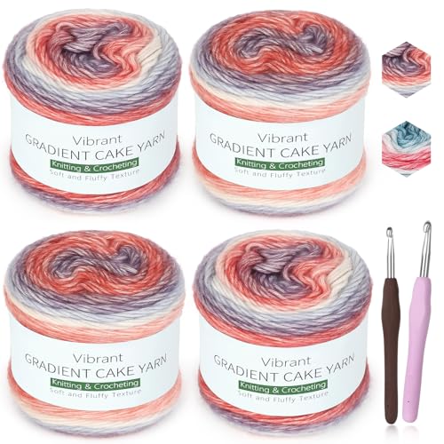 Image of Katech Ombre Yarn for Crocheting-Gradient Cake Yarn-4x100g 60% Cotton 30% Acrylic 11% Wool-Multicolor Soft Rainbow Cotton Crochet Yarn for Scarves, Shawls, Blankets and Garments(L)