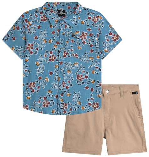 Volcom Toddler Boy Shorts Set - 2 Piece Short Sleeve Button Down Dress Shirts and Twill Shorts - Toddler Boys Summer Outfits