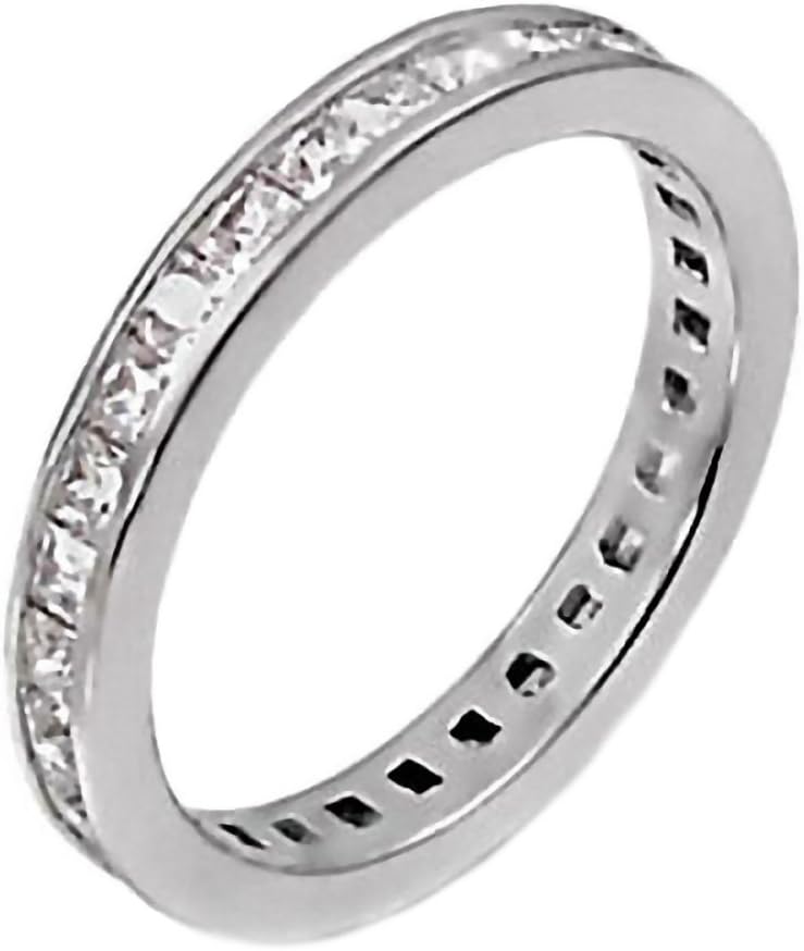 Trustmark Silver 1.2ct 2mm Princess-cut Ice on Fire CZ Wedding Eternity Band Ring, Kenda 3026A