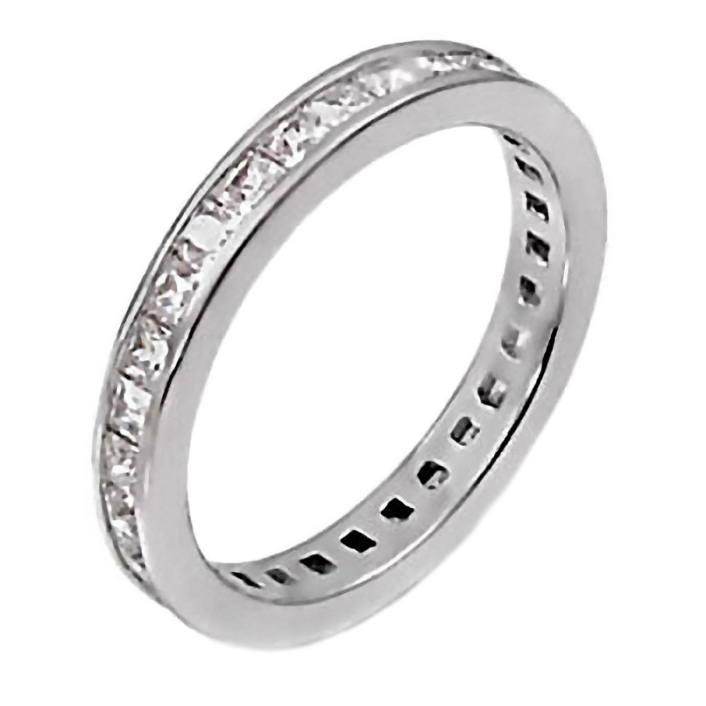 Trustmark Silver 1.2ct 2mm Princess-cut Ice on Fire CZ Wedding Eternity Band Ring, Kenda 3026A