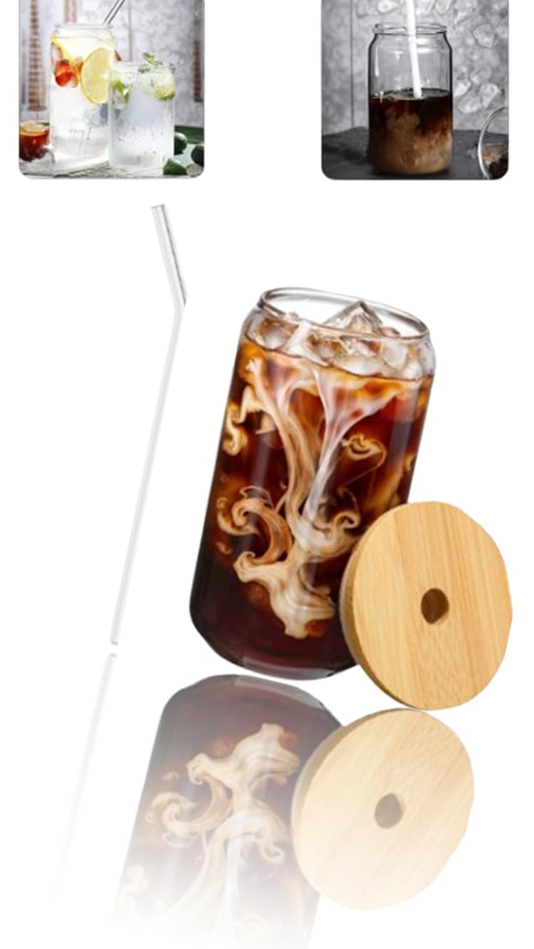 – Sweet seven Cola Cup with Bamboo Cover, 500ml Beer Glasses, Ideal for Whiskey, Cute Tumbler Cup, Iced Coffee Glasses, Cocktails, Soda, Tea, Gift