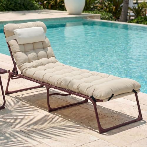 CASABEL Chaise Longue Pliante Terracotta, transat extérieur inclinable et Confortable, Acier...