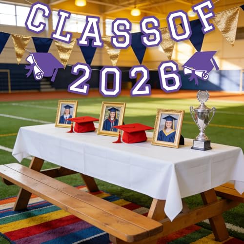 Image of Class of 2026 Graduation Banner University College Grad Garlands Decoration Party Supplies High School Colors Purple White
