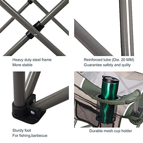Alpha Camp Oversized Mesh Back Camping Folding Chair Heavy Duty Support 350 Lbs Collapsible Steel Frame Quad Chair Padded Arm Chair With Cup Holder Portable For Outdoor (Black/Grey) #TOP2