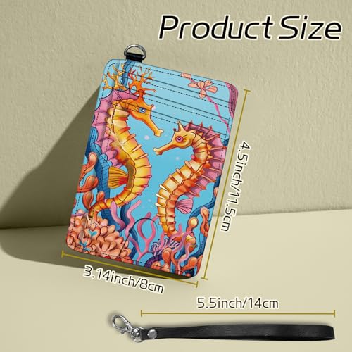 Image of Small Travel Wallets, Seahorse Slim Minimalist Front Pocket Wallet with Wristlet, RFID Blocking PU Leather Credit Card Holder with ID Window Change Purse for Men Women