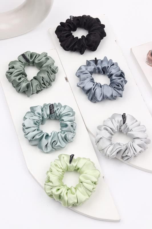 Image of Premium Satin Scrunchies for Women | Hair Bands, Ponytail Holders & Rubber Bands | Fluffy, No-Damage Hair Ties | Girls Hair Accessories | Medium Size | Pack of 6