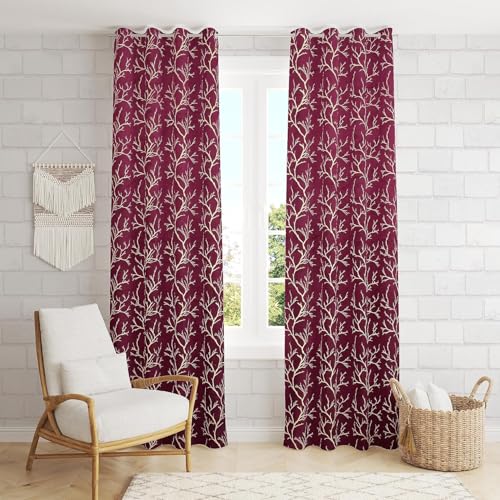 Image of Window Curtains 5 Feet Long for Living Room - Window Curtain Set of 1 Pcs Panel, Velvet Blackout & Stylish Parda for Home Decor & Office Wine Colour