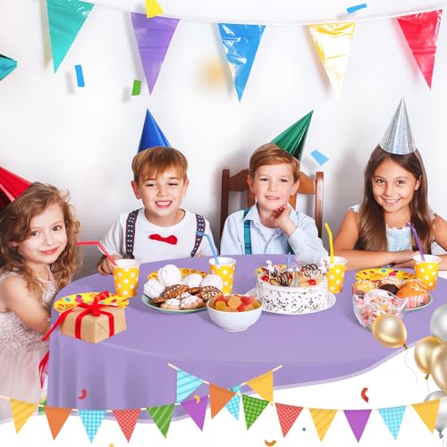 Image of tujol Lavender 6 Pack Plastic Table Cloth 84 inch, Disposable Round Tablecloth Table Cover, Plastic Tablecloths for Parties