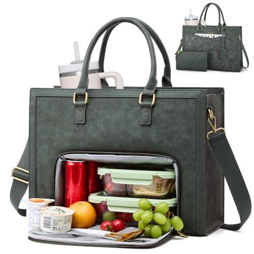 Image of LOVEVOOK Lunch Tote Bag for Women, Laptop Work Bag with Lunch Compartment | 40oz Cup Holder, 2 in 1 Lunch Tote Gag for Business,Teacher,Nurse,Office,College,Casual, Fit 15.6inch Laptop, Large Capacity