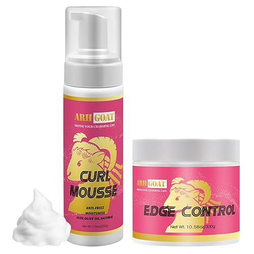 10.58oz Perfect Edge Control con Natural 7.06oz Hair Mousse Set Aloe para peinar el cabello rizado, gel de borde de aceite de oliva de espuma para
