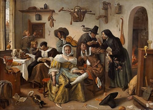 Toile Jan Steen le monde à l'envers pour habiller un grand mur vide de salon