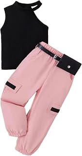 Bold N Elegant Cotton Blend Girl's One Shoulder Rib Crop Top & Cargo Balloon Pant With Belt & Wallet For Young Girls 3 To ... Price In India