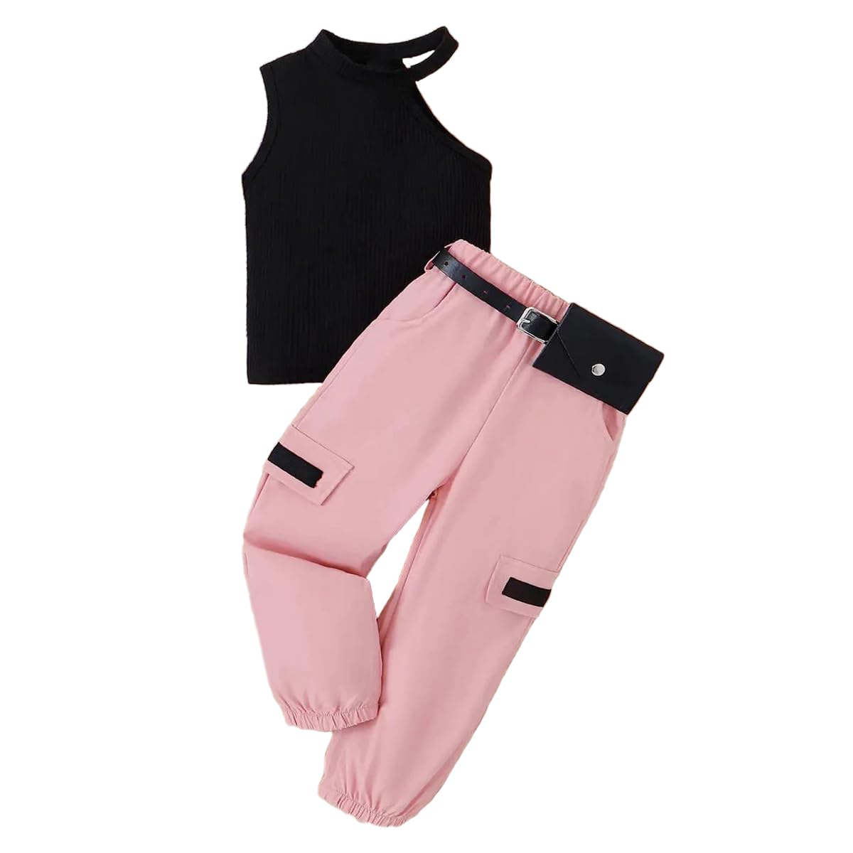 Bold N Elegant Cotton Blend Girl's One Shoulder Rib Crop Top & Cargo Balloon Pant With Belt & Wallet For Young Girls 3 To ... - Review, Price and Buying Guide
