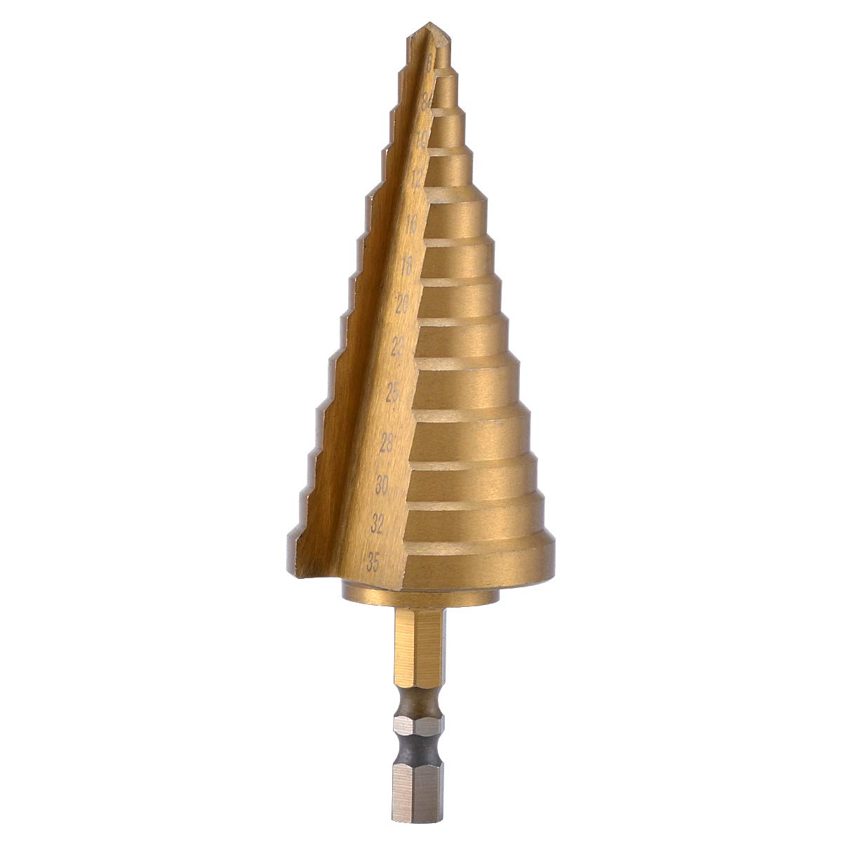 HOHXEN 1/4 Hex Shank Titanium Step Drill Bit High Speed Steel 13 Steps Hex Shank 6-35MM