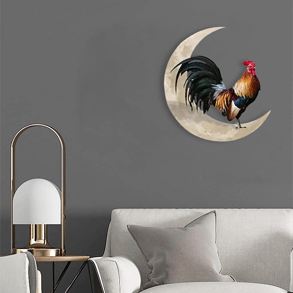 Metal Wall Hanging Sign Rooster Moon Wall Decor Wall Unique Arts for Farmhouse Home Garden Decor
