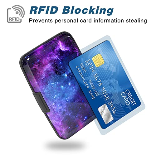 Image of Credit Card Holder, Mini Aluminum Card Wallet RFID Blocking Slim Metal Hard Card Case for Women Men, Galaxy