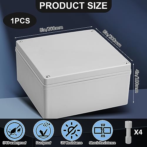Image of Kanayu Conduit Box Electrical 8'' x 8'' x 4'' Junction Box Plastic Dustproof Waterproof IP65 Gray White Protect Conduits and Fittings Universal Electrical Project Enclosure for Outdoor