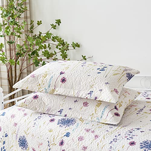 Image of Twin Daybed Cover Set Floral Daybed Bedding 3 Piece Reversible Cozy Day Bed Cover Double Sided Quilt Bedding Purple Flower DayBed Comforter All Season for Twin Bed with 2 Standard Shams,39 inchx75 inch