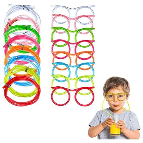 Colorful Straw Glasses for Kids, 8 Pcs Glasses Drinking Toys DIY Novelty Straws for Party(Random Color) Cover