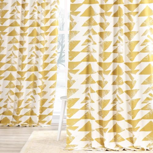 Image of HPD Half Price Drapes Modern Triangular Geometric Printed Curtains Cotton Curtains 108 Inches Long (1 Panel) Room Darkening Curtains for Bedroom & Living Room, 50W x 108L, Triad Geometric Gold