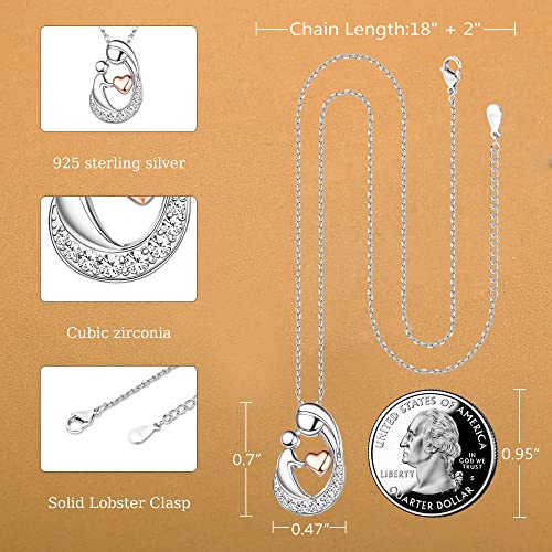 MILACOLATO Mother's Day Gifts S925 Sterling Silver Mother Daughter Necklaces 18K White Gold Filled Mom and Child Heart Birthstone Necklace Mom Pendant Necklaces for Mom New Mum Grandma Women Wife2