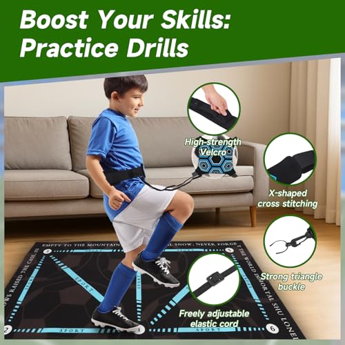 Strixorn Fussball Matte Ballkontrolle Trainingszubehör,60x90cm Fußball Schritt Trainingsmatte mit Verstellbarer Hüftgurt Fußball Stoßdämpfende FußBall Trainingsmatte für Kinder