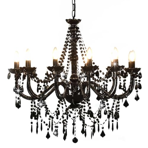 vidaXL Lustre avec Perles Lampe Suspendue Plafonnier Luminaire Eclairage Intérieur Salon Salle de Séjour Chambre à Coucher Maison Noir 12 Ampoules