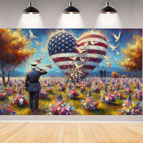 Patriotic 4th of July Backdrop Patriotic 4th of July Banner Fourth of July Veterans Day Backdrop Remember and Honor Decorations and Supplies for Party-7143 (Multicolored 01)