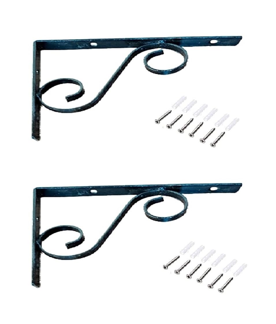 Q1 Beads 2 Pcs 10" inch Heavy Duty Angle Bracket L Bracket L Clamp for Wall Shelf, Shop, Showroom, Hotel, Rack (10 x 7 Inches, Black Powder Coated)