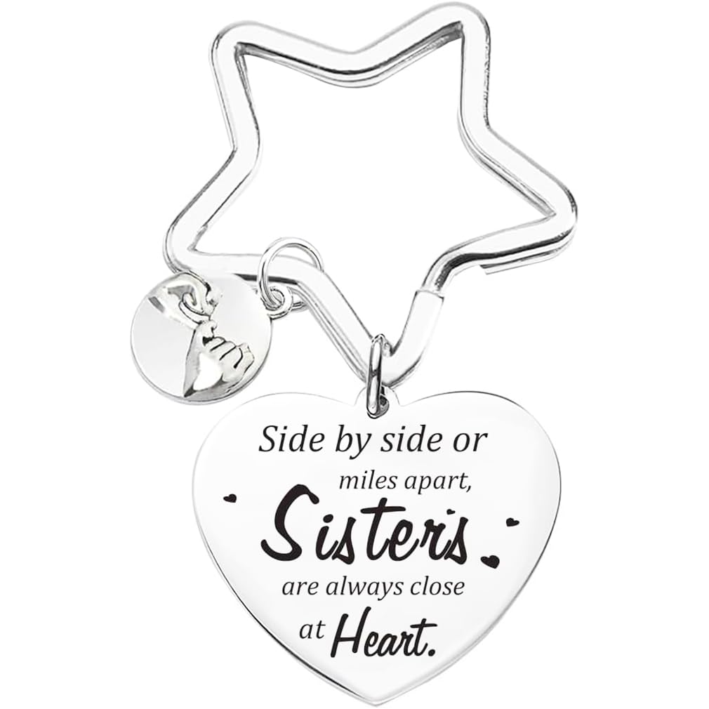 Tecreo Sister Gifts, Sister Keychain, Sis Key Ring, Side by side or miles apart, sisters are always close at heart - Sister Gifts for Birthday, Graduation Gifts for Sister, Heart Pendant