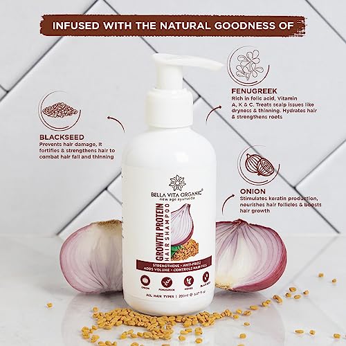 Image of Bella Vita Organic Growth Protein Shampoo For Hair Volume, Hair Fall, Anti Dandruff, Frizz Control, Shine & Strength - 200ml