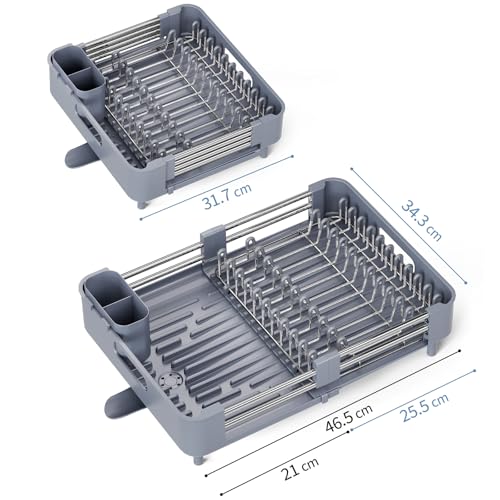 KINGRACK Dish Drainer Rack - Extendable Dish Rack, Stainless Steel Dish Drainer for Kitchen Counter, Draining Board Rack with Removable Cutlery Holder, Gray - Image 7