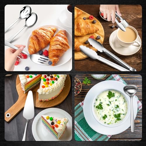 Gisly 12 Pieces Serving Utensils Include Large Serving Spoons,Slotted Serving Spoons,Serving Forks,Serving Tongs,Appetizers Tongs,Soup Ladle And Pie Cake Server For Buffet Catering,Dishwasher Safe thumb #3