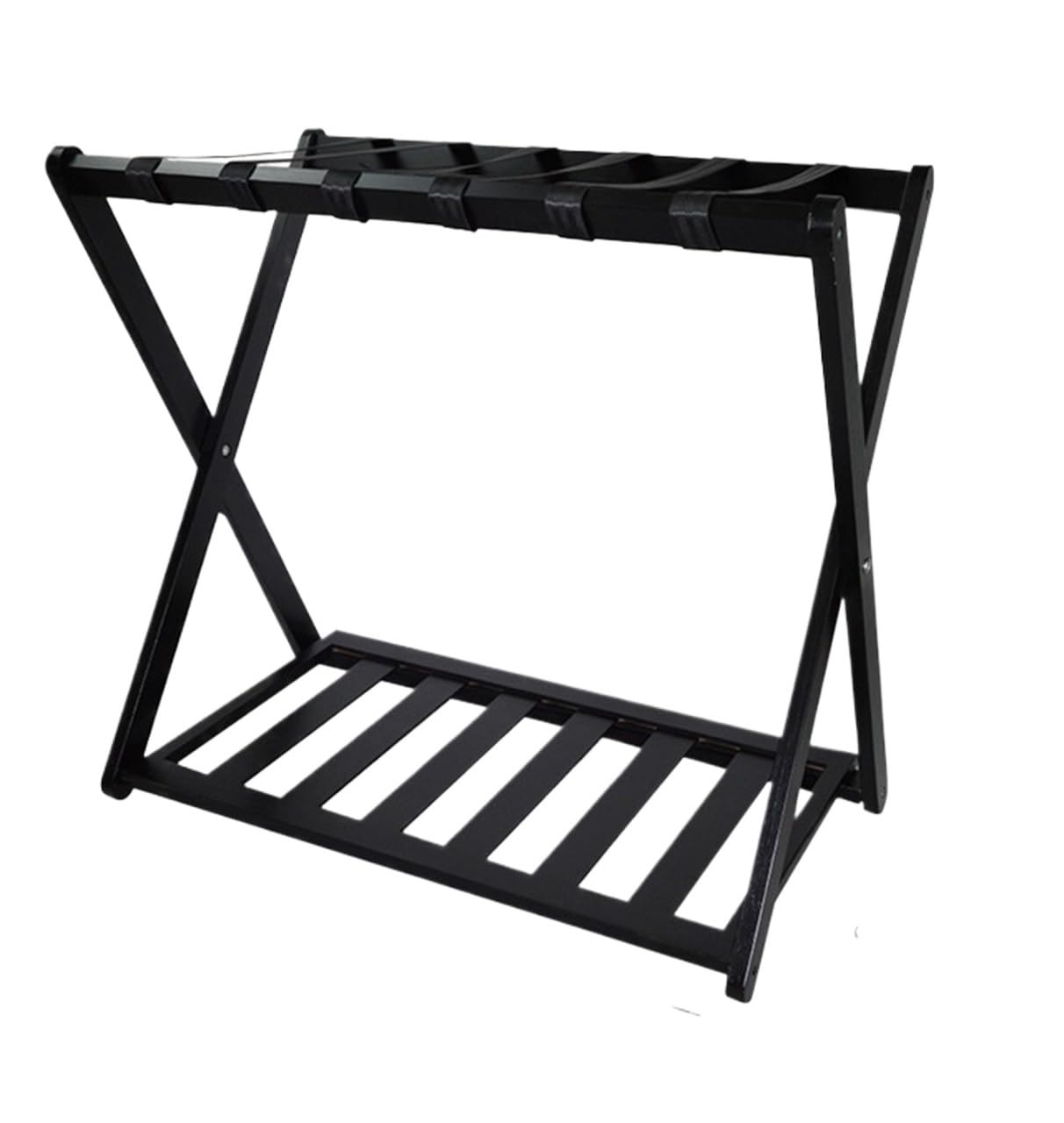 Porta Maletas Hogar Soporte Plegable De Madera para Equipaje Portaequipajes con Correa Nailon para para Hotel Portaequipajes Invitados(Black)