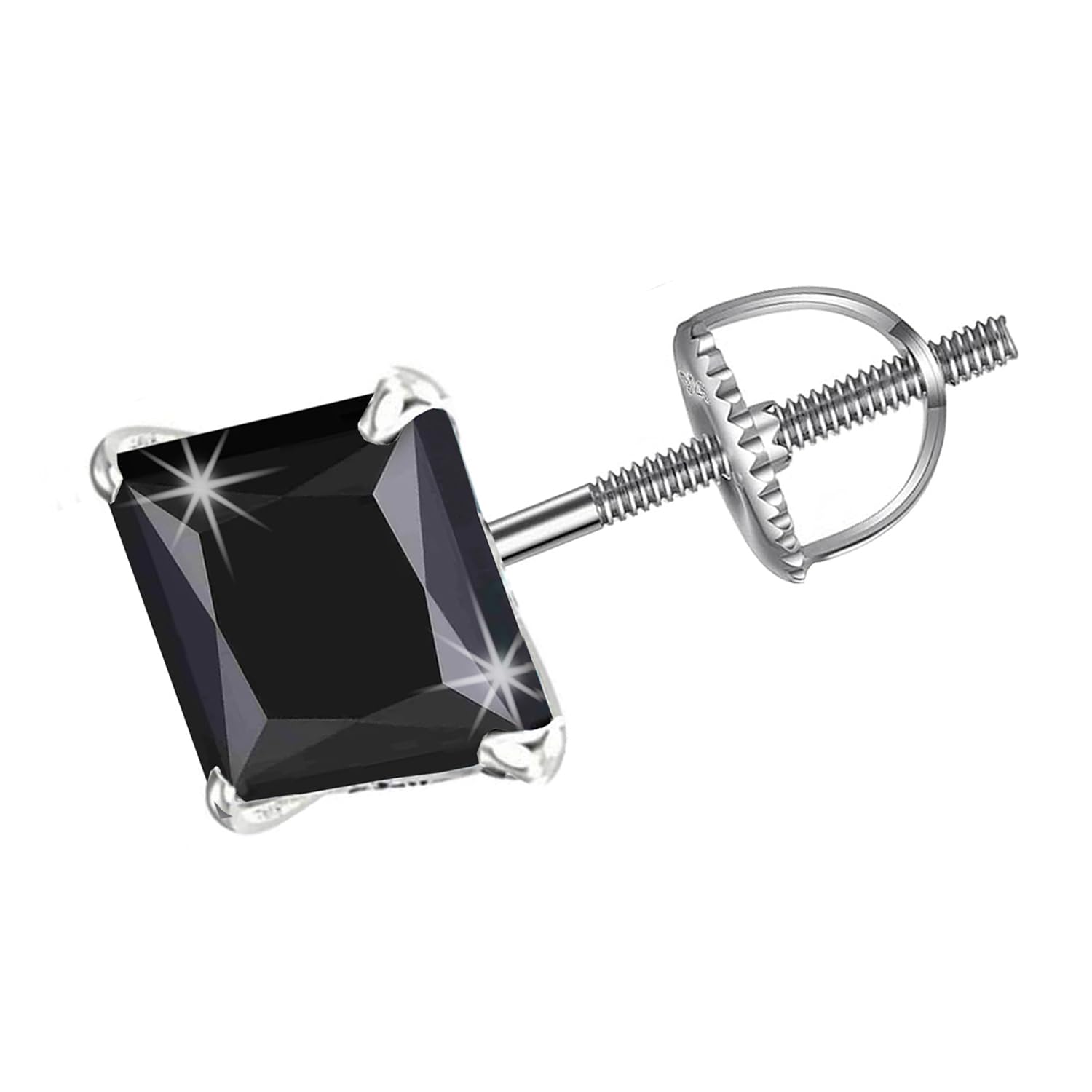 SIVYAA Mens Single Black Square Solitaire Diamond Screw Back Stud Earrings | Pure 925 Sterling Silver | Princess Cut Cubic Zirconia Ear Tops | Gift Item for Men and Boys | 6 Month Warranty, 5MM (B0CQ21J7P6) Amazon Price History, Amazon Price Tracker