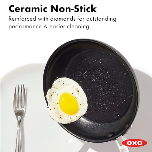 OXO Enhanced, 12" Frying Pan Skillet with Lid, Healthy Ceramic Nonstick, PFAS-Free, Stainless Steel Handle, Dishwasher Safe, Oven Safe, Black - Image 4