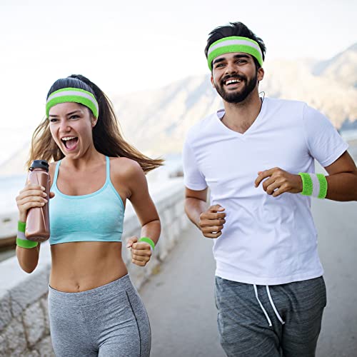 Image of 72 Pcs Bulk Striped Sweatband Set Include 24 Pcs Sweat Absorbing Striped Headbands and 48 Pcs Sweatbands Wristbands Cotton Athletic Sweat Bands for Men Women Gym Sports Workout