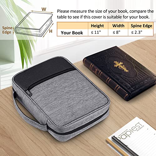 Image of FINPAC Bible Cover, Carrying Book Case Church Bag Bible Protective with Handle and Zippered Pocket, Gift for Mother Lady Women Men, Gray
